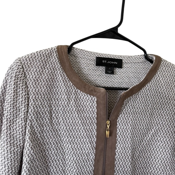 St. John Textured Knit Cropped Jacket with Suede Trim - Picture 4 of 9